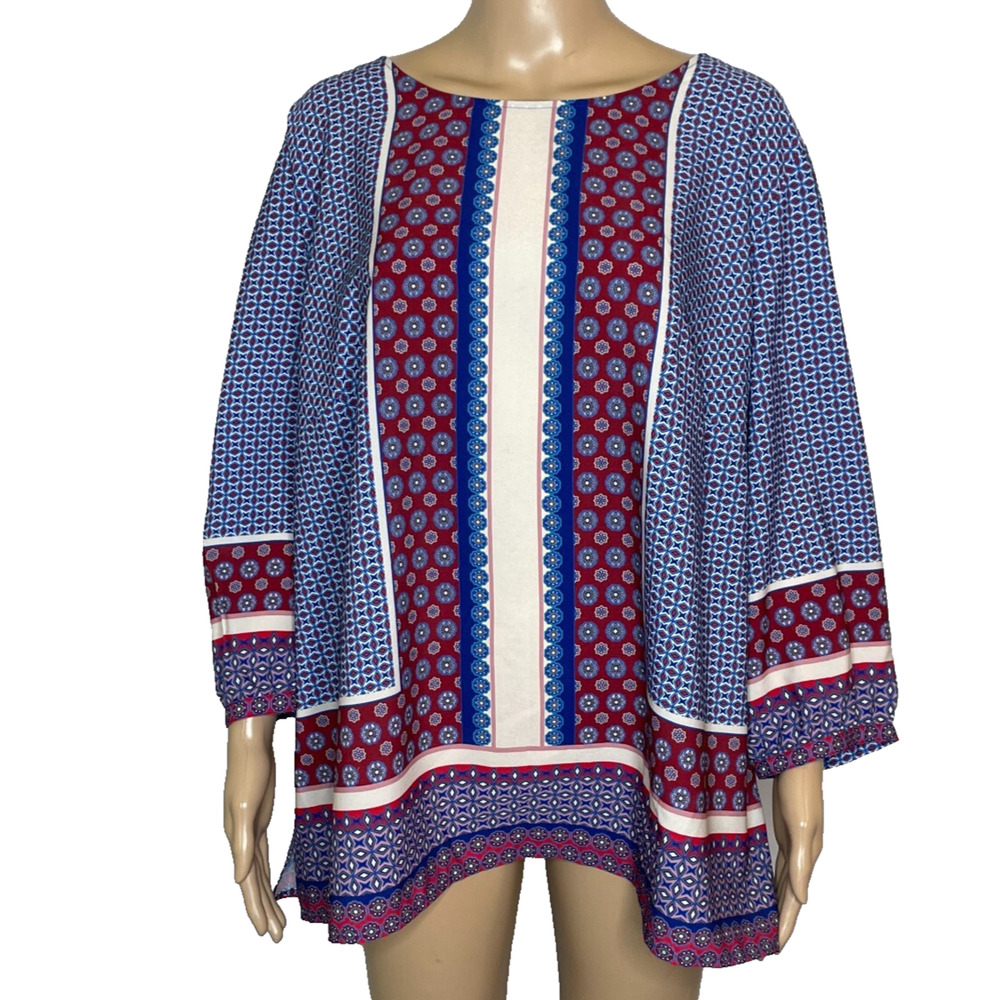 Women's 2x Talbots Blue Patterned 100% Polyester … - image 1